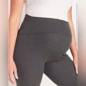 New Old Navy Maternity Full-Panel Rib-Knit Leggings Heather Gray Size XXL NWT